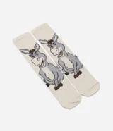 Medias largas de algodón color beige con estampa del personaje Burro de la película Shrek.