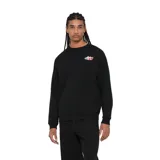 Buzo negro de cuello redondo con estampado de la marca Rivvia en el pecho, en colores verde, blanco y rojo.