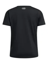 Remera deportiva Under Armour de manga corta y cuello redondo, color negro, con logo de la marca estampado en el pecho en color blanco.