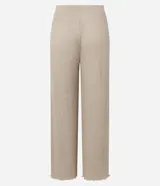 Pantalón texturizado marrón de corte ancho con cintura elástica y bolsillos laterales.