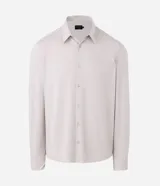 Camisa masculina de manga larga, cuello inglés y cierre frontal de botones, confeccionada en poliamida con elastano y tecnología performance.