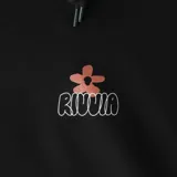 Canguro negro con capucha y bolsillo delantero tipo canguro. Estampado pequeño en el pecho con el logo de la marca y una flor.