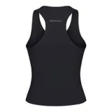 Musculosa deportiva negra con sujetador incorporado, diseño estilo nadadora, suave y elástica.