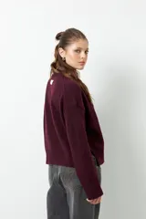 Polera de cuello alto confeccionada en tejido de punto, con manga larga y costura central decorativa en el frente.