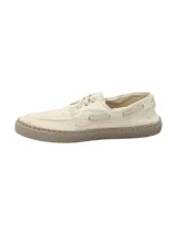 Zapatilla estilo náutico RKF modelo Napa, color beige con suela de goma marrón, confeccionada en algodón orgánico con cordones y ojalillos metálicos.
