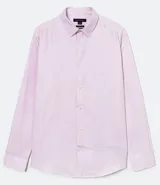 Camisa de hombre Preston Field, manga larga, corte slim fit, color lila claro con finas rayas blancas verticales.