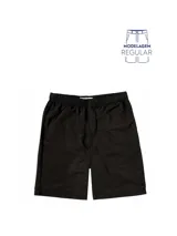 Short de playa o bermuda negra, de corte recto y largo medio, con cintura elástica y cordón de ajuste.