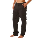 Pantalon cargo Rip Curl de corte recto y estilo utilitario, color negro, con bolsillos laterales con solapa y cierre de botón.