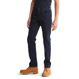 Pantalón de denim Timberland, color azul oscuro, de corte recto.