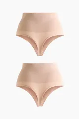 Pack de dos bombachas tipo colaless de tiro alto con efecto moldeador de vientre plano y refuerzo interior.