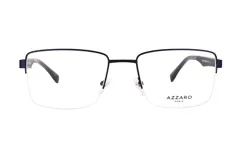Armazón de anteojos Azzaro modelo 31251, de diseño semi al aire con marco superior metálico en color azul oscuro y patillas a juego.