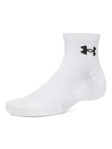 Pack de tres pares de medias deportivas de corte corto Under Armour modelo Prfrmnc Cottn 3P Qtr, en colores negro, gris y blanco, con el logo de la marca bordado en el lateral.