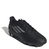 Championes de fútbol Adidas Flexible Ground III, color negro con detalles en gris oscuro. Presentan un diseño con costuras en el antepié para mejor control, lengüeta perforada para mayor ventilación y suela diseñada para tracción en diversas superficies.