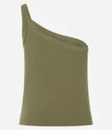 Blusa de un hombro confeccionada en tejido rib con textura acanalada, de corte ajustado y diseño sin mangas.