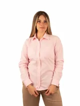 Camisa de manga larga a rayas verticales azules y blancas, confeccionada en algodón.