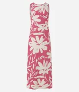 Vestido midi evasé sin mangas, con escote redondo y estampado floral. Confeccionado en viscolino.
