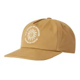 Gorro color mostaza de gabardina con visera curva y logo bordado en blanco con forma de sol y texto "Sun Shines on Everyone Canvas by Katin".