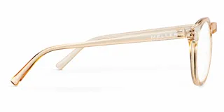 Lentes con protección de luz azul y UV400, de armazón redondo fabricado en material bio-based, con diseño transparente en tono amarillento.