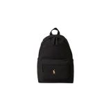 Mochila Polo Ralph Lauren de color negro, confeccionada en lona, con compartimento principal con cierre, bolsillo frontal con cierre y el logo bordado del jugador de polo.