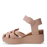 Sandalia de mujer Bottero color negro, con plataforma y tiras de cuero entrecruzadas en el empeine. Ajuste con hebilla al tobillo.