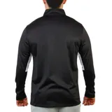 Buzo deportivo de manga larga para hombre, color negro, con cuello alto y cierre parcial frontal. Presenta paneles laterales blancos y el logo de Diadora en blanco en el pecho.