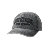 Gorra de visera curva Rip Curl con efecto de lavado desgastado en color negro. Presenta el logo de la marca bordado en relieve en la parte frontal con la leyenda 'Surf Sports'.
