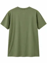 Remera de manga corta color verde, con cuello redondo y estampa frontal de estilo universitario con texto en azul marino.