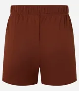 Short de playa verde oliva con cintura elastizada ajustable con cordón. Diseño cruzado en el frente.