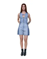 Short de jean celeste y azul con efecto degradado, tiro medio/alto, calce relajado y largo medio.