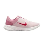 Championes Nike Revolution 6 NN de running, color rosa claro con logo en fucsia y suela blanca. Diseño ligero y transpirable con malla técnica.
