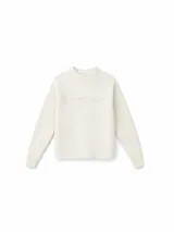 Sweater de tejido acanalado en color blanco, con cuello redondo y logo bordado en el pecho.
