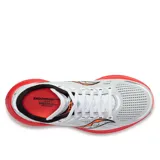 Championes Saucony Endorphin Speed 3, color blanco con detalles en naranja y negro, ideales para running.