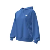 Canguro azul con capucha y bolsillo tipo canguro. Logo de New Balance bordado en blanco en el pecho.