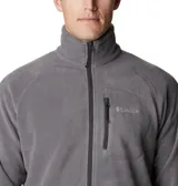 Campera polar Columbia modelo Fast Trek II, color gris, con cierre frontal completo, cuello alto, bolsillo en el pecho con cierre y bolsillos laterales con cierre.