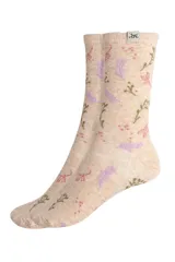 Pack de dos pares de medias de tejido de punto color marrón topo, con diseño estampado de motivos botánicos en tonos blanco, azul y verde.