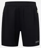 Bermuda deportiva masculina gris con cintura elástica, bolsillos laterales y cordón de ajuste.