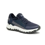 Championes Caterpillar Urban Tracks Sport, color azul marino con entresuela blanca y suela gris. Confeccionados en una combinación de cuero y malla, con cordones y suela de alta tracción.