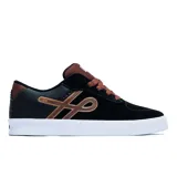 Championes de skate Öus modelo Cuoro, color negro con detalles en marrón y suela blanca. Presentan un diseño de perfil bajo con logo lateral distintivo, lengüeta de malla y cordones a tono.