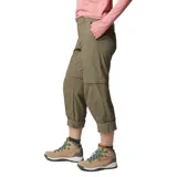 Pantalon de trekking Columbia modelo Leslie Convert, color verde oliva. Es una prenda técnica convertible que permite desmontar las piernas para transformarse en shorts. Cuenta con cintura media, rodillas articuladas, múltiples bolsillos funcionales y tecnología de secado rápido.