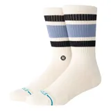 Medias Stance Boyd St color crema con rayas horizontales negras y celestes.