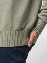 Buzo tejido de cuello redondo, confeccionado en algodón, con puños y ruedo acanalados.