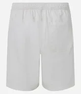 Bermuda de sarga lavada color gris oscuro, con cintura elástica ajustable mediante lazo, bolsillos laterales y corte recto.
