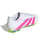 Championes de fútbol Adidas Predator Club FG/MG, color blanco con detalles en rosa y violeta.