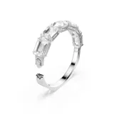 Brazalete rígido plateado con cristales blancos talla octogonal engarzados.