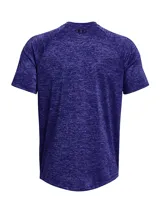 Remera deportiva Under Armour modelo Tech 2.0, color azul con efecto melange, de manga corta y cuello redondo, con pequeño logo negro en el pecho.