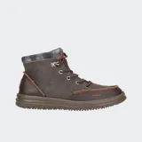 Botas Hey Dude Bradley Classic de caña media, color gris oscuro, con cordones verdes y suela marrón.