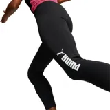 Calza larga de lycra negra con cintura alta y logo de Puma estampado en blanco en la pierna derecha.