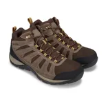 Championes de trekking Columbia modelo Redmond V2 Mid, color marrón con detalles en negro, caña media, confeccionados en gamuza y malla transpirable, con tecnología impermeable.