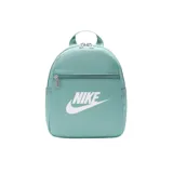 Mochila Nike Futura 365 mini color verde aquamarine, con bolsillo frontal con cierre, asa superior y el logo de la marca estampado en blanco.