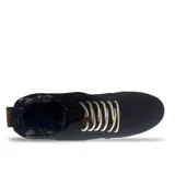 Zapatillas Reef de caña alta, color negro, con cordones blancos y suela color crema.